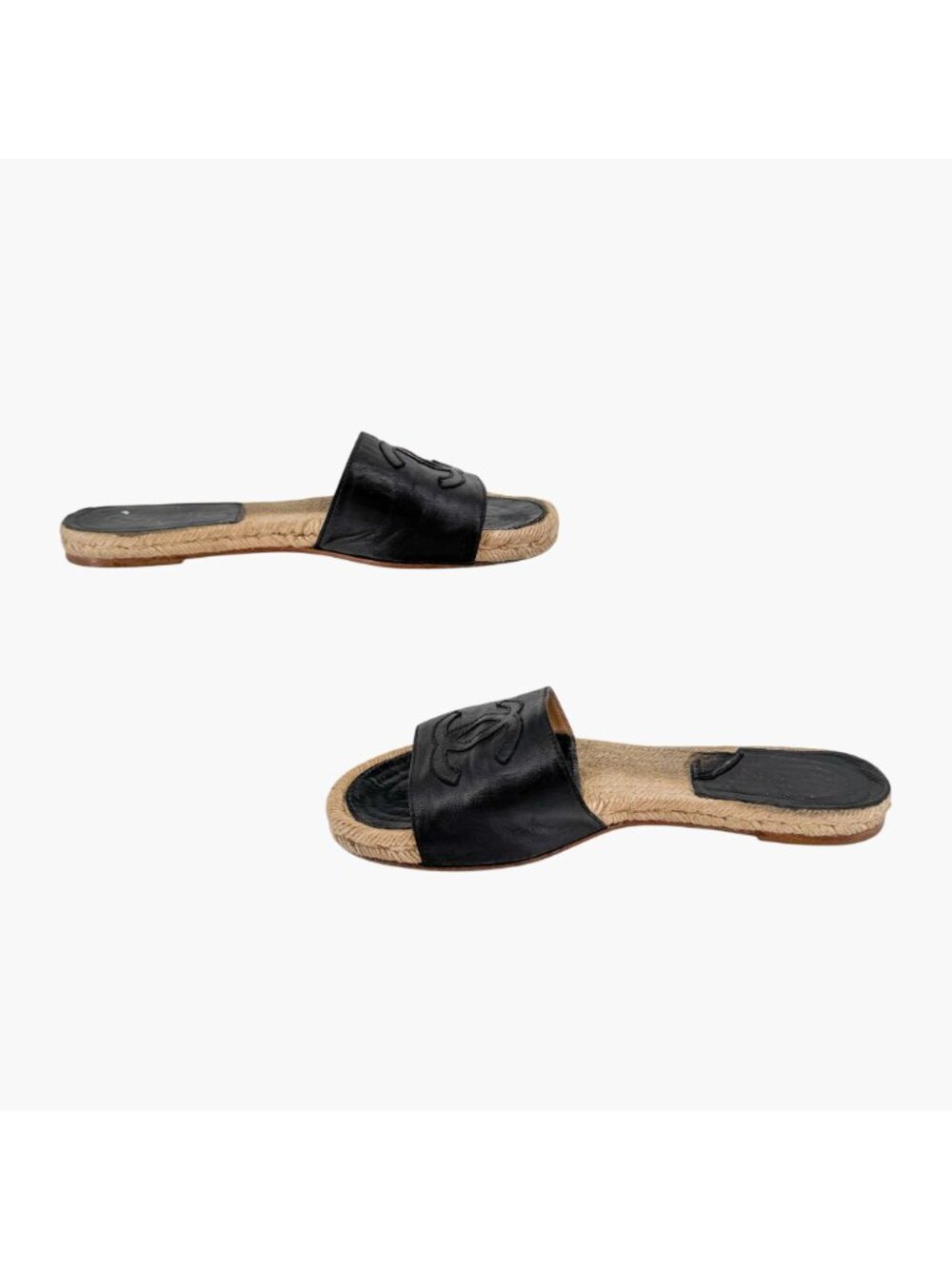 Chanel Black Leather CC Espadrille Slide Sandals Flats Size 38 US 7–7.5 Women's - Picture 10 of 15